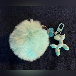 Light Blue Pom Pom Keychain and Balloon Dog Charm